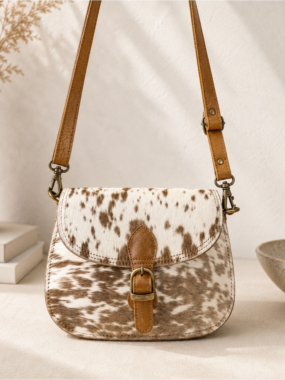 NWT Genuine Cowhide Leather Western Crossbody Saddle Bag